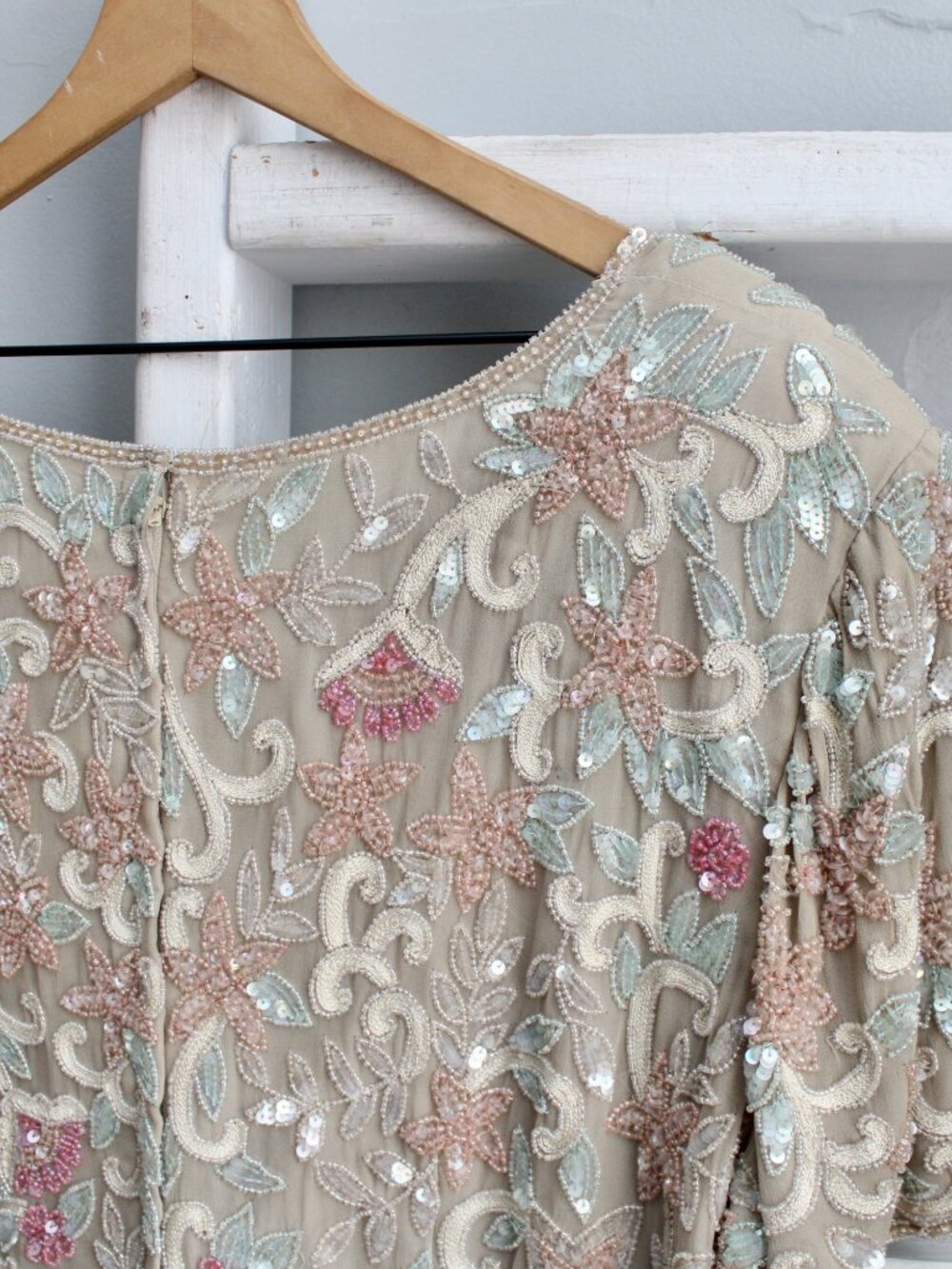 Adriana Papell VTG Silk Multicolor Pink Cream Beaded Sequin Shell Blouse Size 18 - Picture 4 of 5